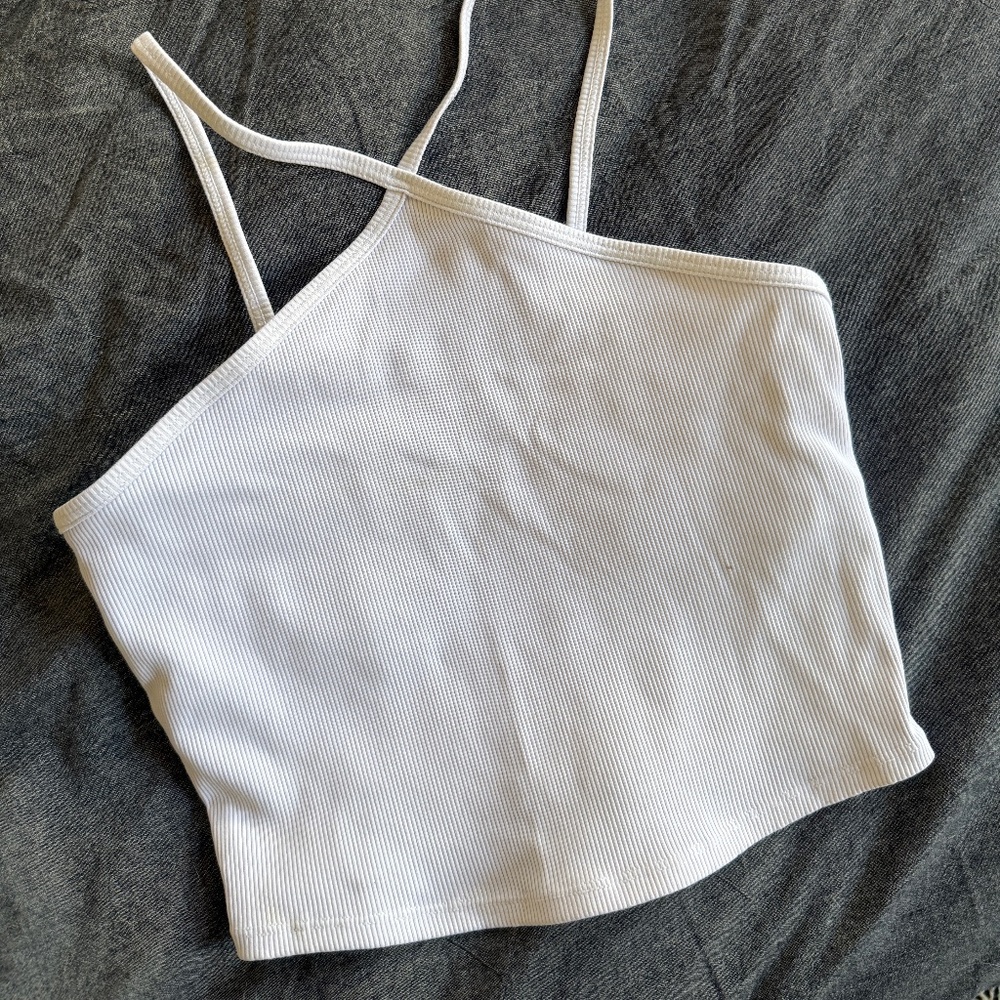 Alo Yoga White Cropped Rib Top Activewear